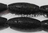 CLV492 15.5 inches 16*40mm rice black lava beads wholesale