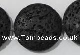 CLV502 15.5 inches 30mm flat round black lava beads wholesale