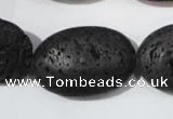 CLV508 15.5 inches 20*30mm oval black lava beads wholesale