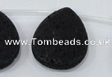 CLV518 Top drilled 30*40mm flat teardrop black lava beads wholesale