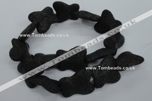 CLV52 15 inches 25*30mm butterfly-shaped black natural lava beads