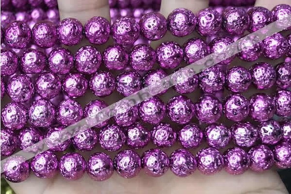 CLV538 15.5 inches 6mm round plated lava beads wholesale