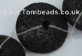 CLV54 15.5  inches 12*26mm flat round black natural lava beads wholesale