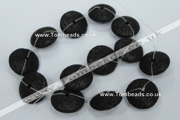 CLV54 15.5  inches 12*26mm flat round black natural lava beads wholesale