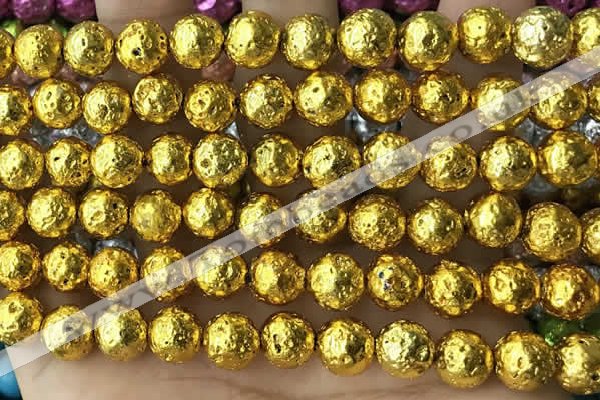 CLV544 15.5 inches 8mm round plated lava beads wholesale