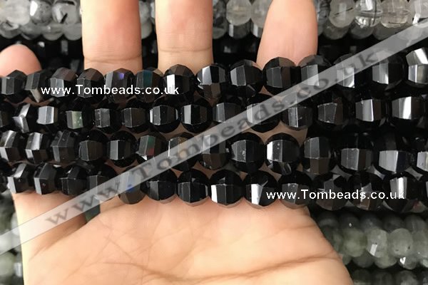 CME213 15.5 inches 7*9mm - 8*10mm pumpkin black quartz beads