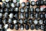 CME428 15 inches 8*12mm pumpkin silver obsidian gemstone beads
