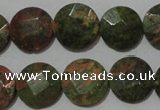 CME53 15.5 inches 15mm faceted coin unakite gemstone beads