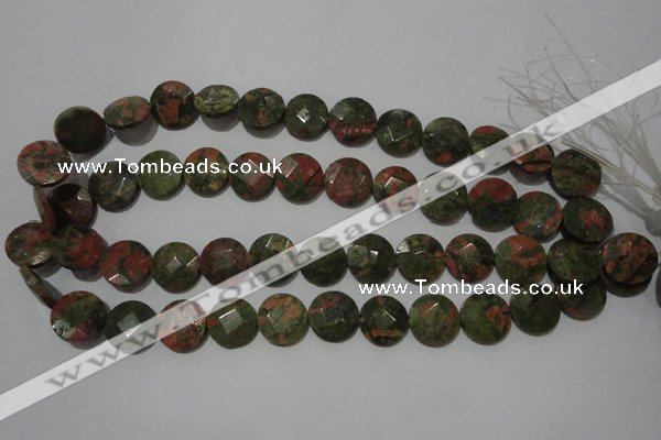 CME53 15.5 inches 15mm faceted coin unakite gemstone beads