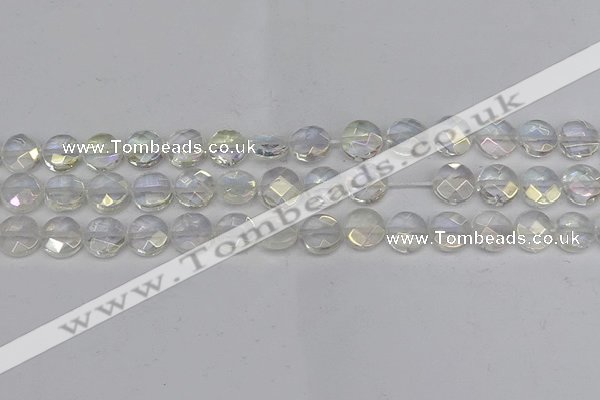 CME60 15.5 inches 10mm faceted coin plated white crystal beads