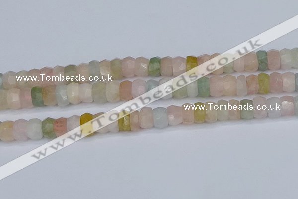 CMG218 15.5 inches 6*11mm faceted rondelle morganite beads