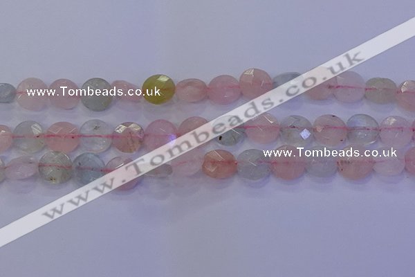 CMG253 15.5 inches 10mm faceted coin morganite beads