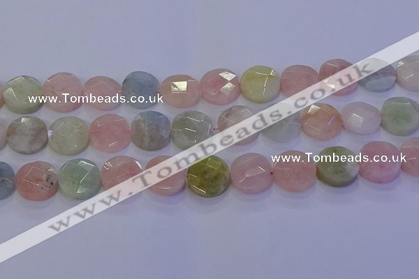 CMG255 15.5 inches 14mm faceted coin morganite beads