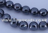 CMH06 16 inches 12mm faceted round magnetic hematite beads