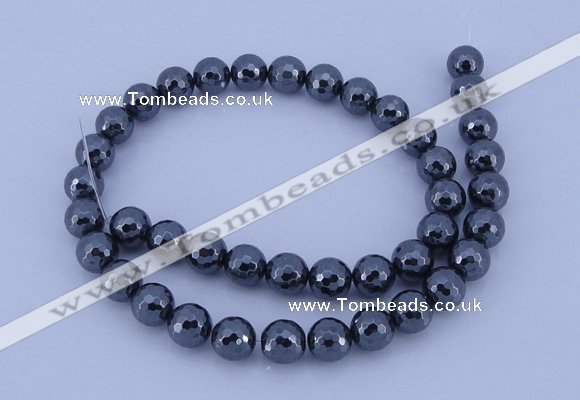 CMH06 16 inches 12mm faceted round magnetic hematite beads