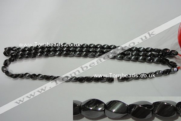 CMH151 15.5 inches 5*8mm twisted rice magnetic hematite beads