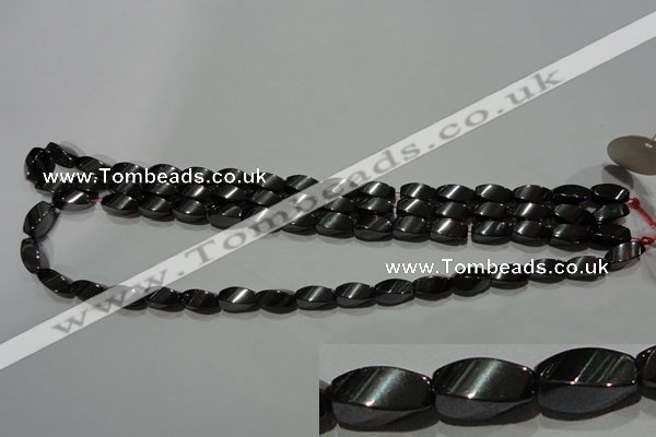 CMH153 15.5 inches 6*12mm twisted rice magnetic hematite beads