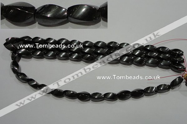 CMH154 15.5 inches 8*14mm twisted rice magnetic hematite beads