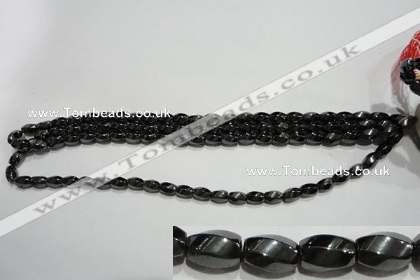 CMH156 15.5 inches 5*8mm twisted rice magnetic hematite beads