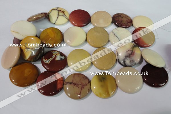 CMK246 15.5 inches 30mm flat round mookaite gemstone beads