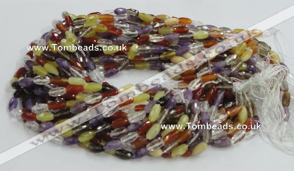 CMQ25 15.5 inches 6*12mm faceted rice multicolor quartz beads