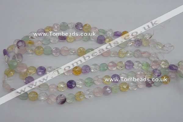 CMQ251 15.5 inches 10mm faceted coin multicolor quartz beads