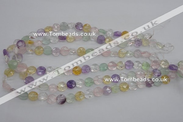 CMQ251 15.5 inches 10mm faceted coin multicolor quartz beads