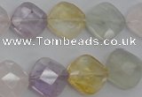 CMQ255 15.5 inches 14*14mm faceted diamond multicolor quartz beads