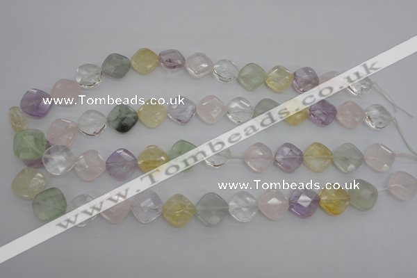 CMQ255 15.5 inches 14*14mm faceted diamond multicolor quartz beads