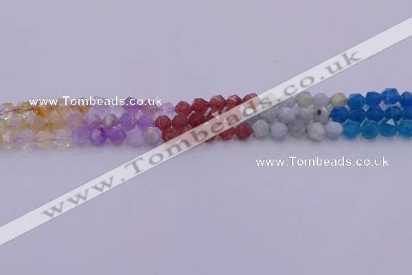 CMQ376 15.5 inches 6mm faceted nuggets mixed quartz beads wholesale