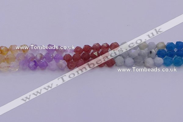 CMQ377 15.5 inches 8mm faceted nuggets mixed quartz beads wholesale