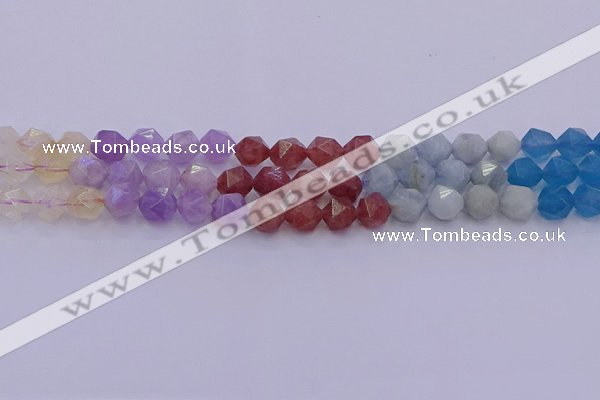 CMQ378 15.5 inches 10mm faceted nuggets mixed quartz beads wholesale