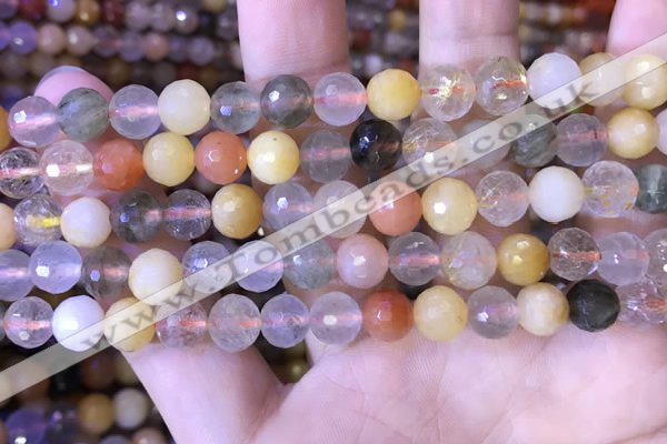 CMQ437 15.5 inches 8mm faceted round mixed rutilated quartz beads