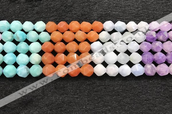 CMQ463 15.5 inches 10mm faceted nuggets mixed quartz beads