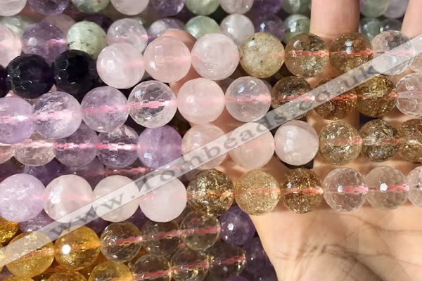 CMQ548 15.5 inches 14mm faceted round colorfull quartz beads