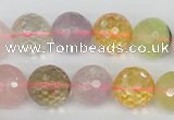 CMQ55 15.5 inches 14mm faceted round multicolor quartz beads