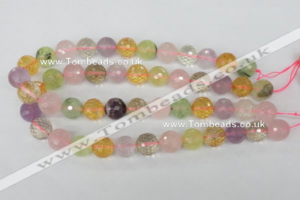 CMQ56 15.5 inches 16mm faceted round multicolor quartz beads