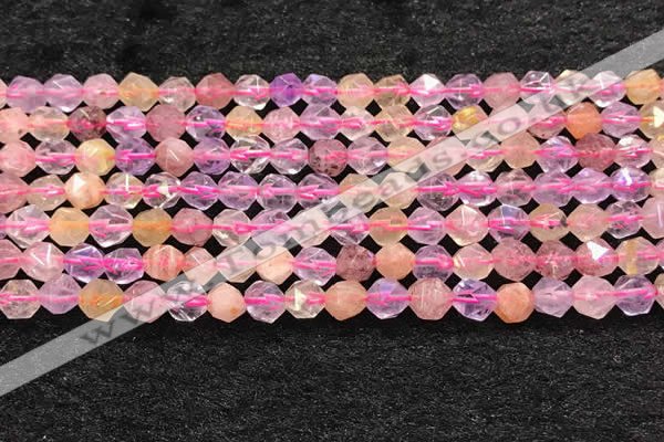 CMQ565 15.5 inches 6mm faceted nuggets mixed quartz beads