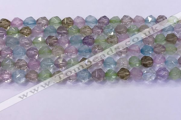 CMQ576 15.5 inches 8mm faceted round mixed quartz beads