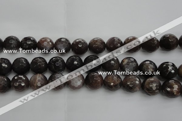 CMS1079 15.5 inches 14mm faceted round grey moonstone beads wholesale