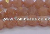 CMS1132 15.5 inches 8mm faceted nuggets peach moonstone beads