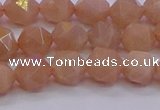 CMS1132 15.5 inches 8mm faceted nuggets peach moonstone beads