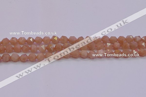 CMS1132 15.5 inches 8mm faceted nuggets peach moonstone beads