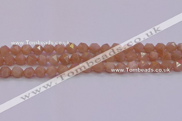 CMS1133 15.5 inches 10mm faceted nuggets peach moonstone beads