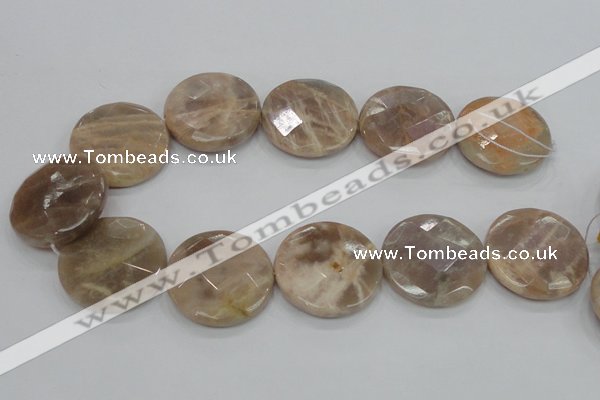 CMS115 15.5 inches 35mm faceted coin moonstone gemstone beads