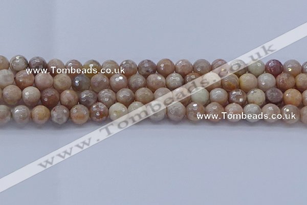 CMS1302 15.5 inches 8mm faceted round AB-color moonstone beads