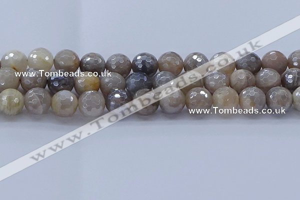 CMS1315 15.5 inches 14mm faceted round AB-color grey moonstone beads