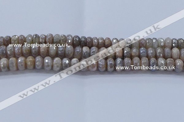 CMS1333 15.5 inches 6*10mm faceted rondelle AB-color grey moonstone beads