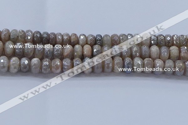 CMS1335 15.5 inches 7*14mm faceted rondelle AB-color grey moonstone beads