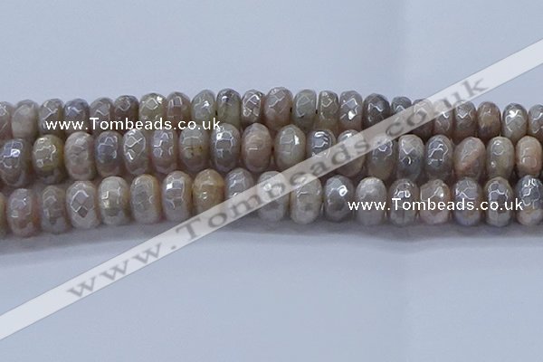 CMS1336 15.5 inches 8*16mm faceted rondelle AB-color grey moonstone beads